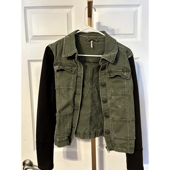 Free People Distressed Zip Up Utility Jacket with Hood, Size XS - Picture 3 of 9